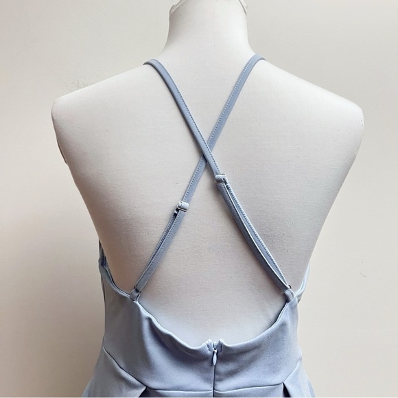 Glory Sunshine Baby Blue Deep V Neck A Line Pleated Mini Cocktail Party Dress XL - Picture 7 of 11